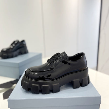 PRA BRUSHED LEATHER MONOLITH LACE-UP LOAFERS GLOSSY BLACK