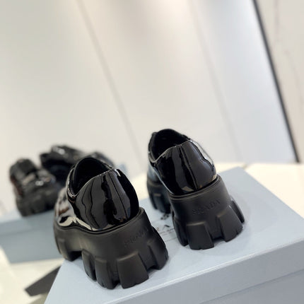 PRA BRUSHED LEATHER MONOLITH LACE-UP LOAFERS GLOSSY BLACK