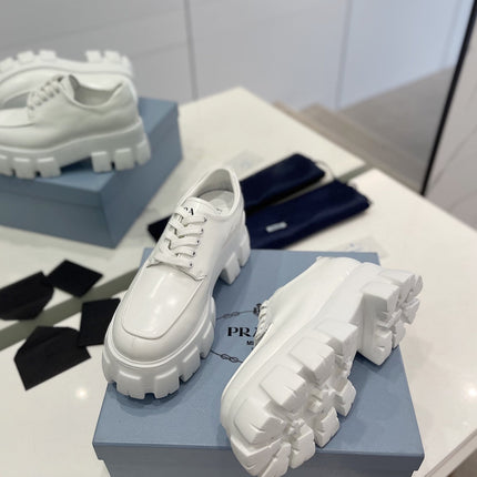 PRA BRUSHED LEATHER MONOLITH LACE-UP LOAFERS WHITE