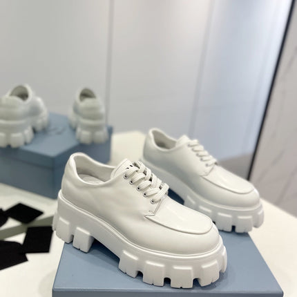 PRA BRUSHED LEATHER MONOLITH LACE-UP LOAFERS WHITE