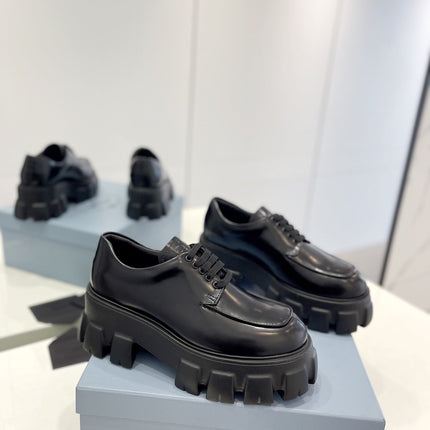 PRA BRUSHED LEATHER MONOLITH LACE-UP LOAFERS BLACK