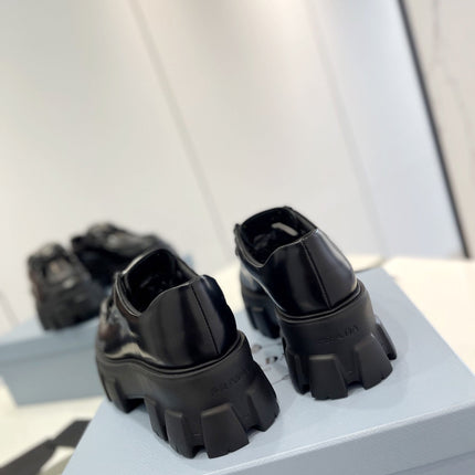 PRA MONOLITH LACE-UP LOAFERS BLACK CALFSKIN