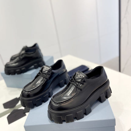 PRA MONOLITH LACE-UP LOAFERS BLACK CALFSKIN