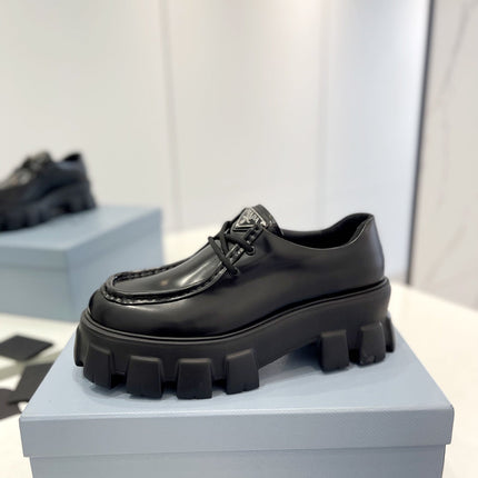 PRA MONOLITH LACE-UP LOAFERS BLACK CALFSKIN