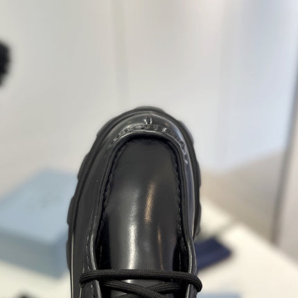 PRA MONOLITH LACE-UP LOAFERS BLACK CALFSKIN