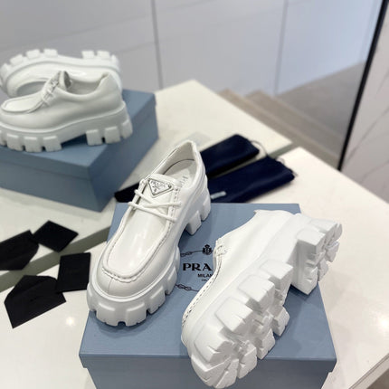 PRA MONOLITH LACE-UP LOAFERS WHITE CALFSKIN