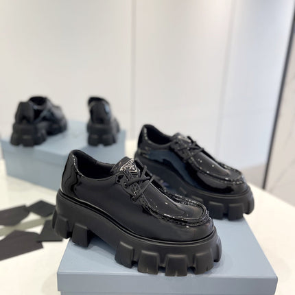 PRA MONOLITH LACE-UP LOAFERS GLOSSY BLACK CALFSKIN