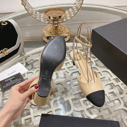 CC SLINGBACK 50MM IN BEIGE AND BLACK CALFSKIN
