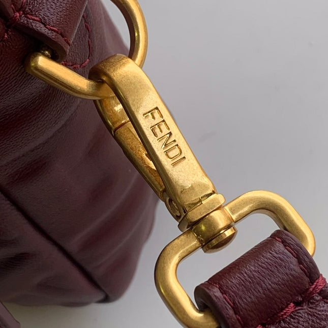 Fend Baguette 27 Bag With FF Motif Burgundy Leather Ghw