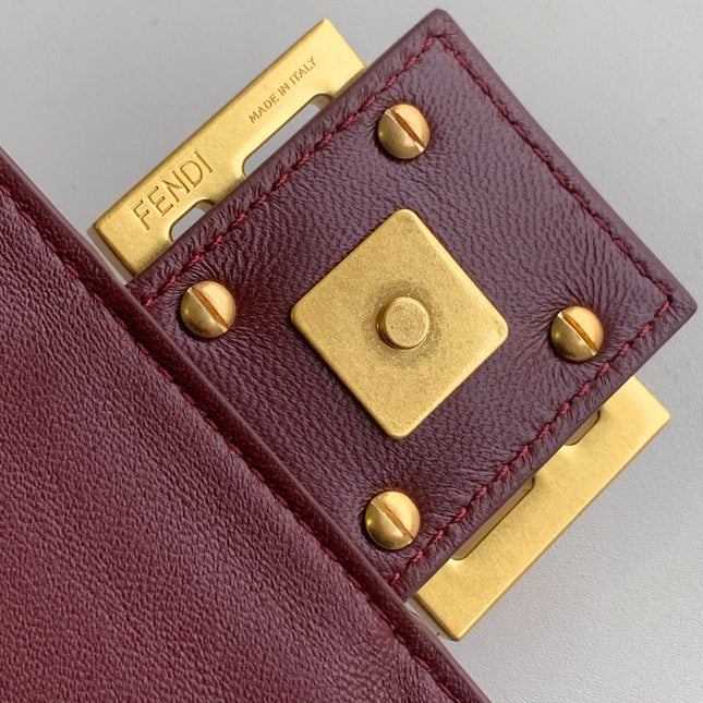 Fend Baguette 27 Bag With FF Motif Burgundy Leather Ghw