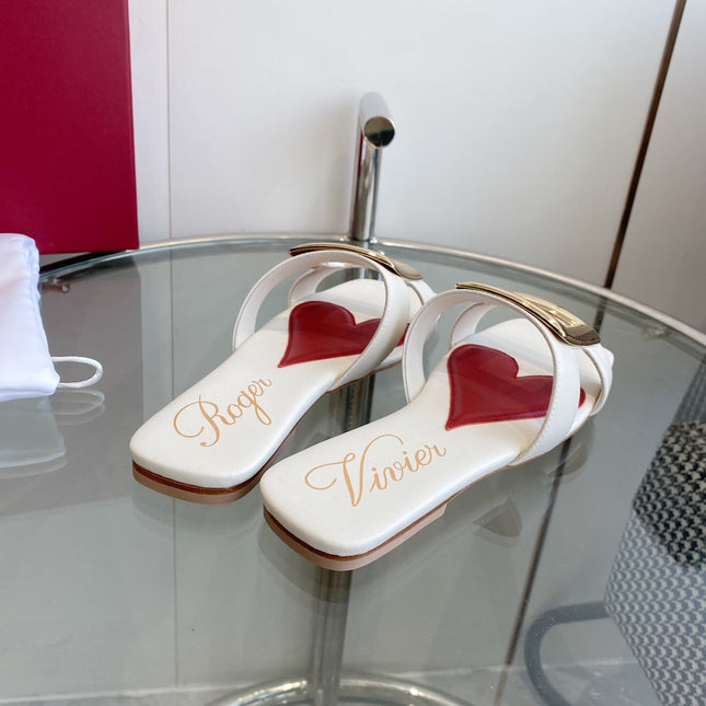 VIV' BY THE SEA LOVE METAL MULES IN WHITE CALFSKIN GOLD BUCKLE
