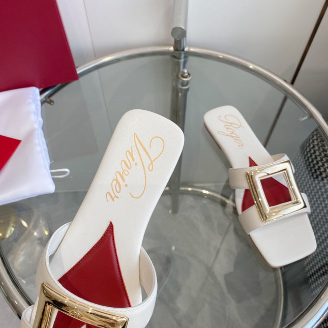 VIV' BY THE SEA LOVE METAL MULES IN WHITE CALFSKIN GOLD BUCKLE