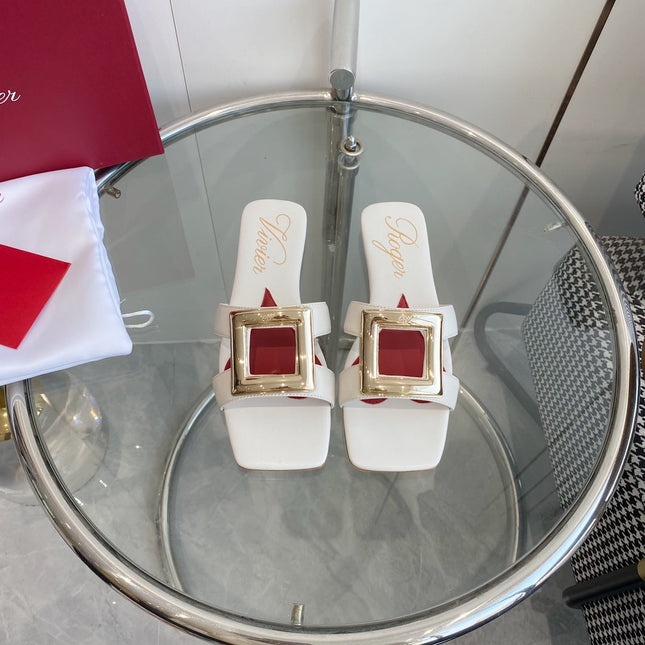 VIV' BY THE SEA LOVE METAL MULES IN WHITE CALFSKIN GOLD BUCKLE