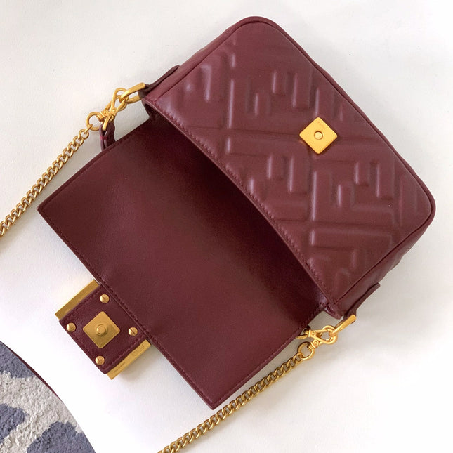 Mini Baguette Bag 20 With FF Motif Burgundy Leather Ghw