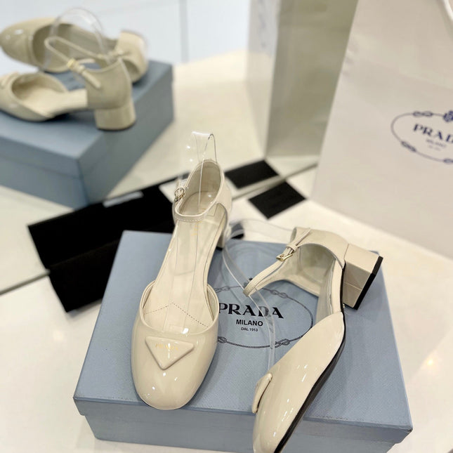 Pra Slingback 40 Square Sole White Patent Leather