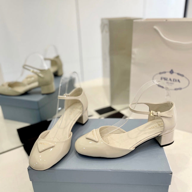 Pra Slingback 40 Square Sole White Patent Leather