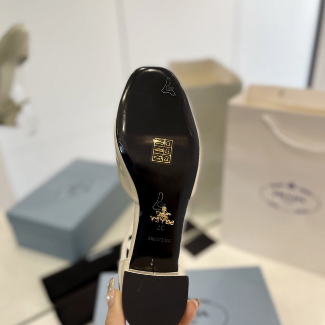 Pra Slingback 40 Square Sole White Patent Leather