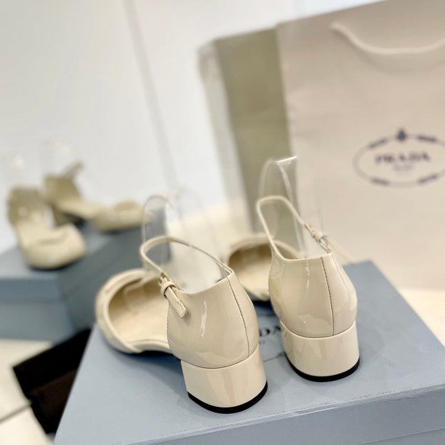 Pra Slingback 40 Square Sole White Patent Leather