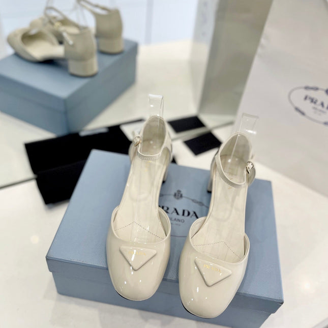 Pra Slingback 40 Square Sole White Patent Leather