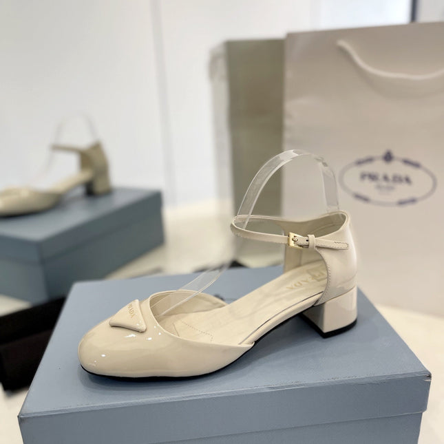 Pra Slingback 40 Square Sole White Patent Leather