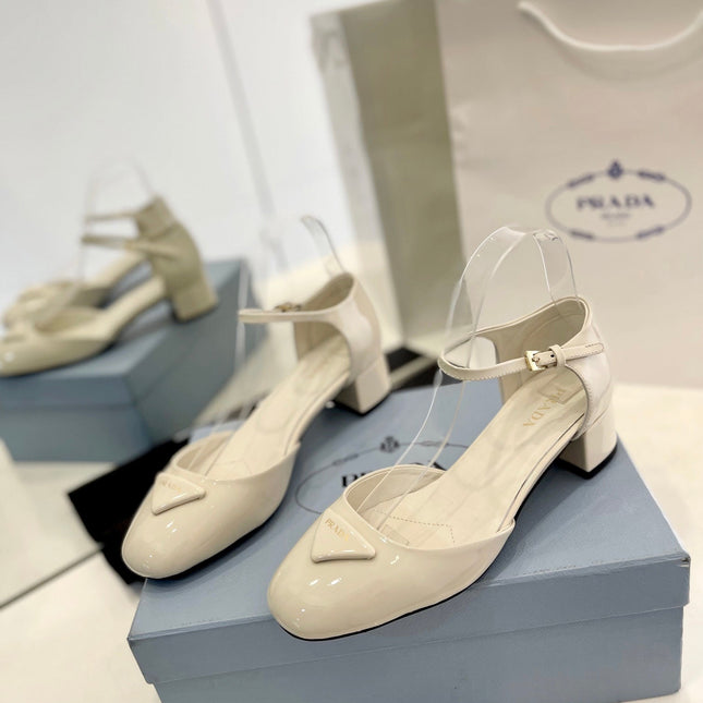 Pra Slingback 40 Square Sole White Patent Leather