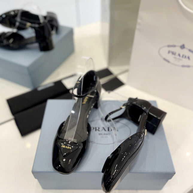 Pra Slingback 40 Square Sole Black Patent Leather