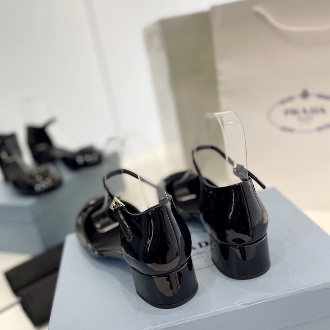 Pra Slingback 40 Square Sole Black Patent Leather