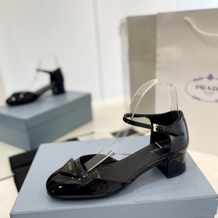 Pra Slingback 40 Square Sole Black Patent Leather