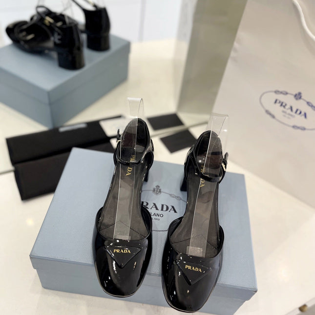 Pra Slingback 40 Square Sole Black Patent Leather