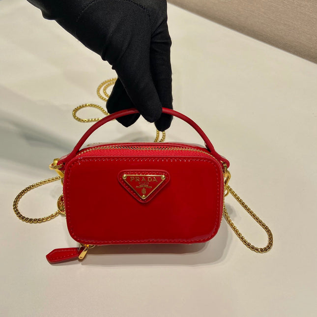 MINI HAND BAG 11 WITH GOLD STRAP IN RED PATENT CALFSKIN