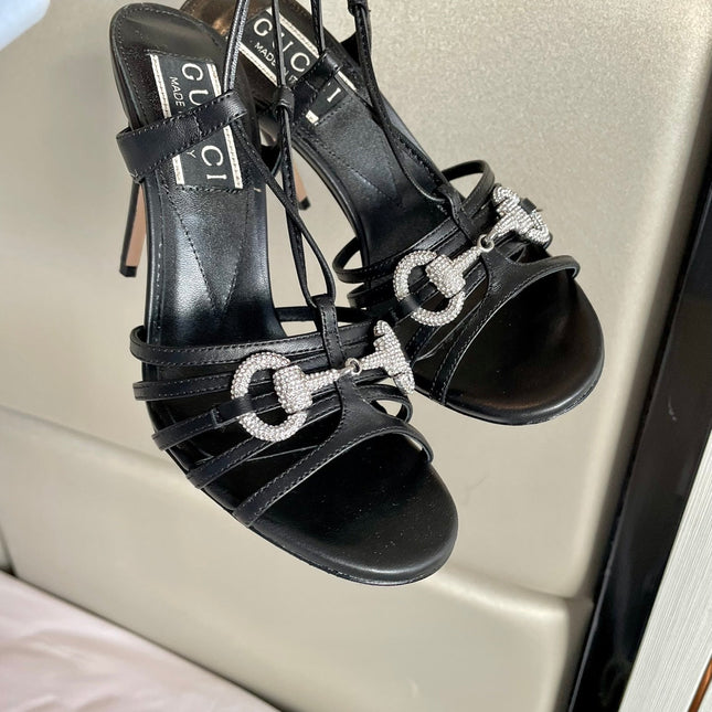 GG CRYSTAL HORSEBIT SANDAL BLACK LAMBSKIN