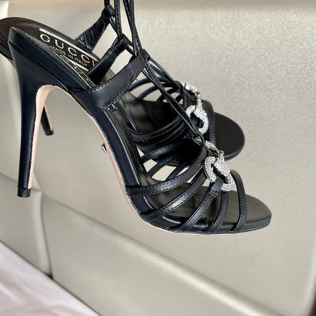 GG CRYSTAL HORSEBIT SANDAL BLACK LAMBSKIN
