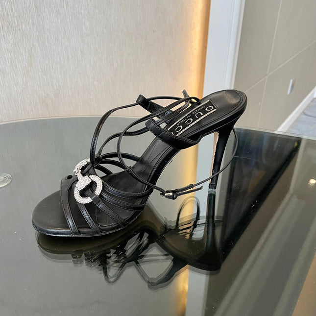 GG CRYSTAL HORSEBIT SANDAL BLACK LAMBSKIN