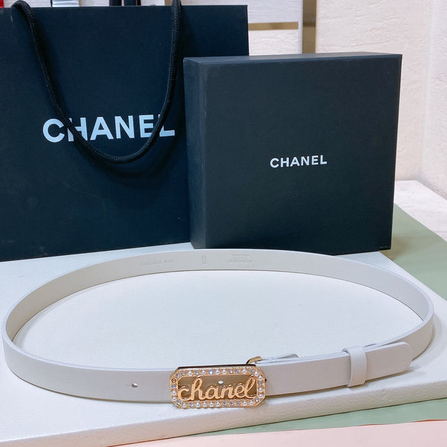 CC 20MM BELT RECTANGLE BUCKLE IN WHITE CALFSKIN GOLD HARDWARE