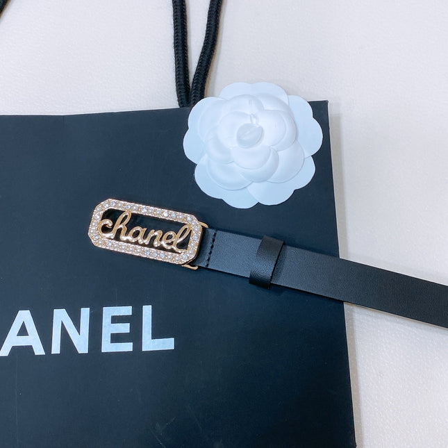 CC 20MM BELT RECTANGLE BUCKLE IN BLACK CALFSKIN GOLD HARDWARE