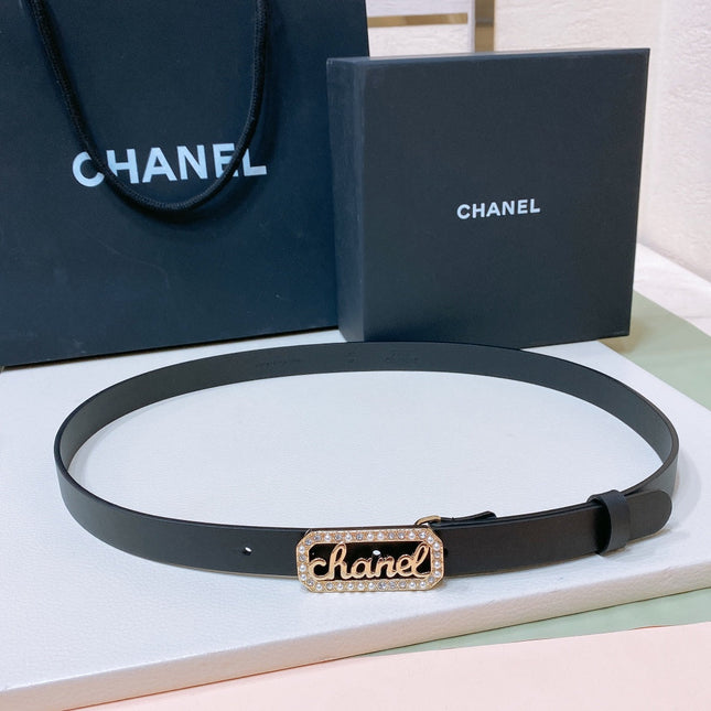 CC 20MM BELT RECTANGLE BUCKLE IN BLACK CALFSKIN GOLD HARDWARE