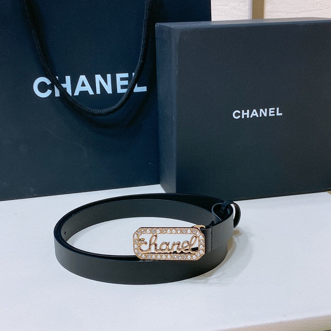 CC 20MM BELT RECTANGLE BUCKLE IN BLACK CALFSKIN GOLD HARDWARE