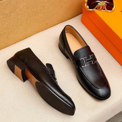 HM BLACK H-BUCKLE LOAFER BLACK GRAINED CALFSKIN