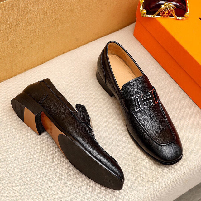HM BLACK H-BUCKLE LOAFER BLACK GRAINED CALFSKIN