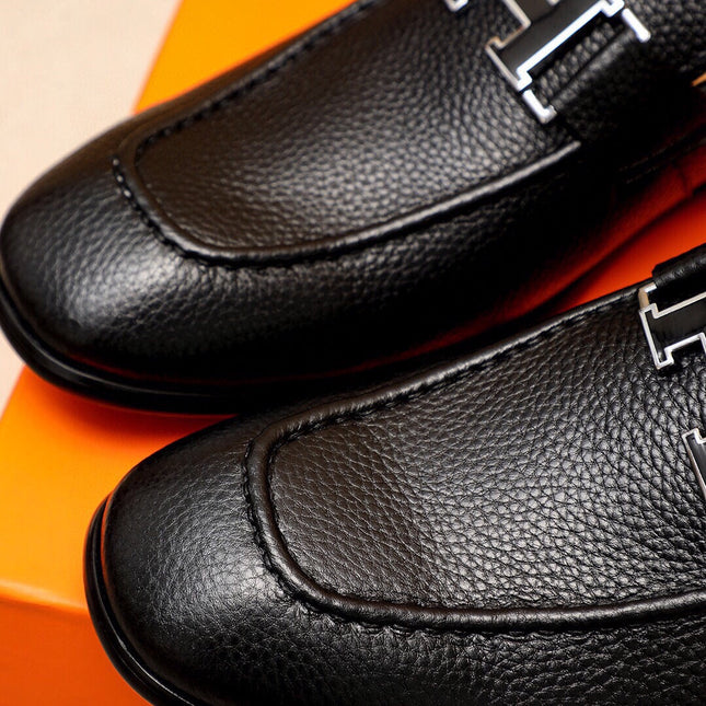 HM BLACK H-BUCKLE LOAFER BLACK GRAINED CALFSKIN