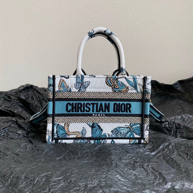 MINI BOOK TOTE 21 BUTTERFLY PATTERN BLUE CALFSKIN