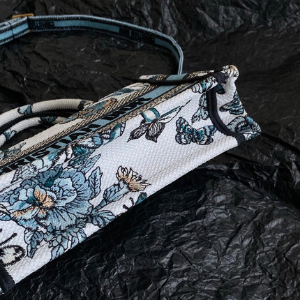 MINI BOOK TOTE 21 BUTTERFLY PATTERN BLUE CALFSKIN