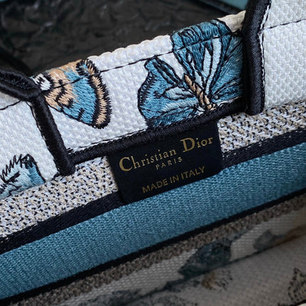 MINI BOOK TOTE 21 BUTTERFLY PATTERN BLUE CALFSKIN