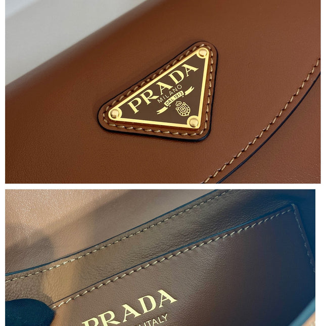 FLAP BAG 25 IN CINNAMON BROWN SMOOTH CALFSKIN TRIANGLE LOGO