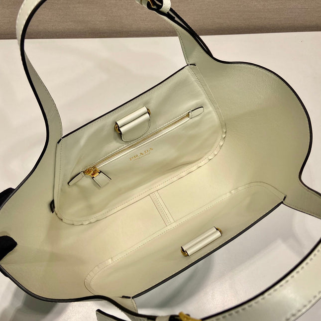 TOTE BAG 28 IN WHITE SHEEPSKIN GOLD LOGO