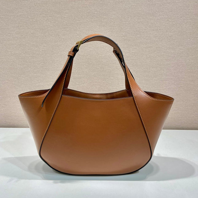 TOTE BAG 28 IN CINNAMON BROWN SHEEPSKIN GOLD LOGO