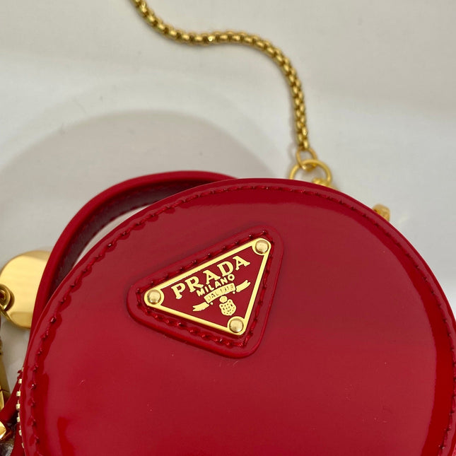 MINI ROUND BAG 8 IN RED GLOSSY CALFSKIN GOLD HARDWARE