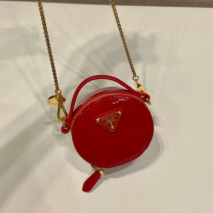 MINI ROUND BAG 8 IN RED GLOSSY CALFSKIN GOLD HARDWARE