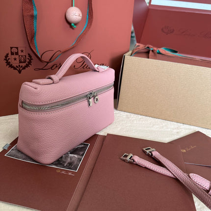 EXTRA POCKET L19 IN FLAMINGO PINK GRAINED CALFSKIN WITH SILVER HARDWARE