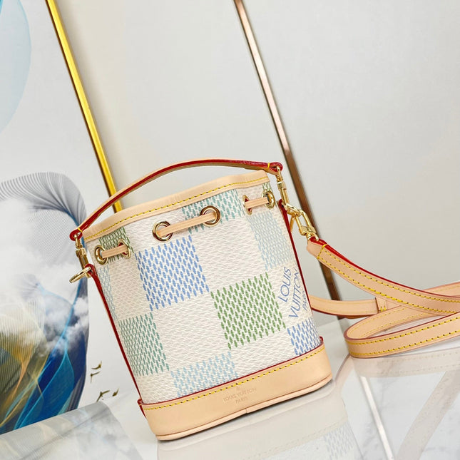 NANO NOÉ 16 IN PISTACHIO DAMIER GIANT CANVAS GOLD HARDWARE